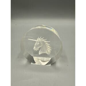 Vintage Crystal Unicorn Paperweight Laser Etched Made in Taiwan 3.5”